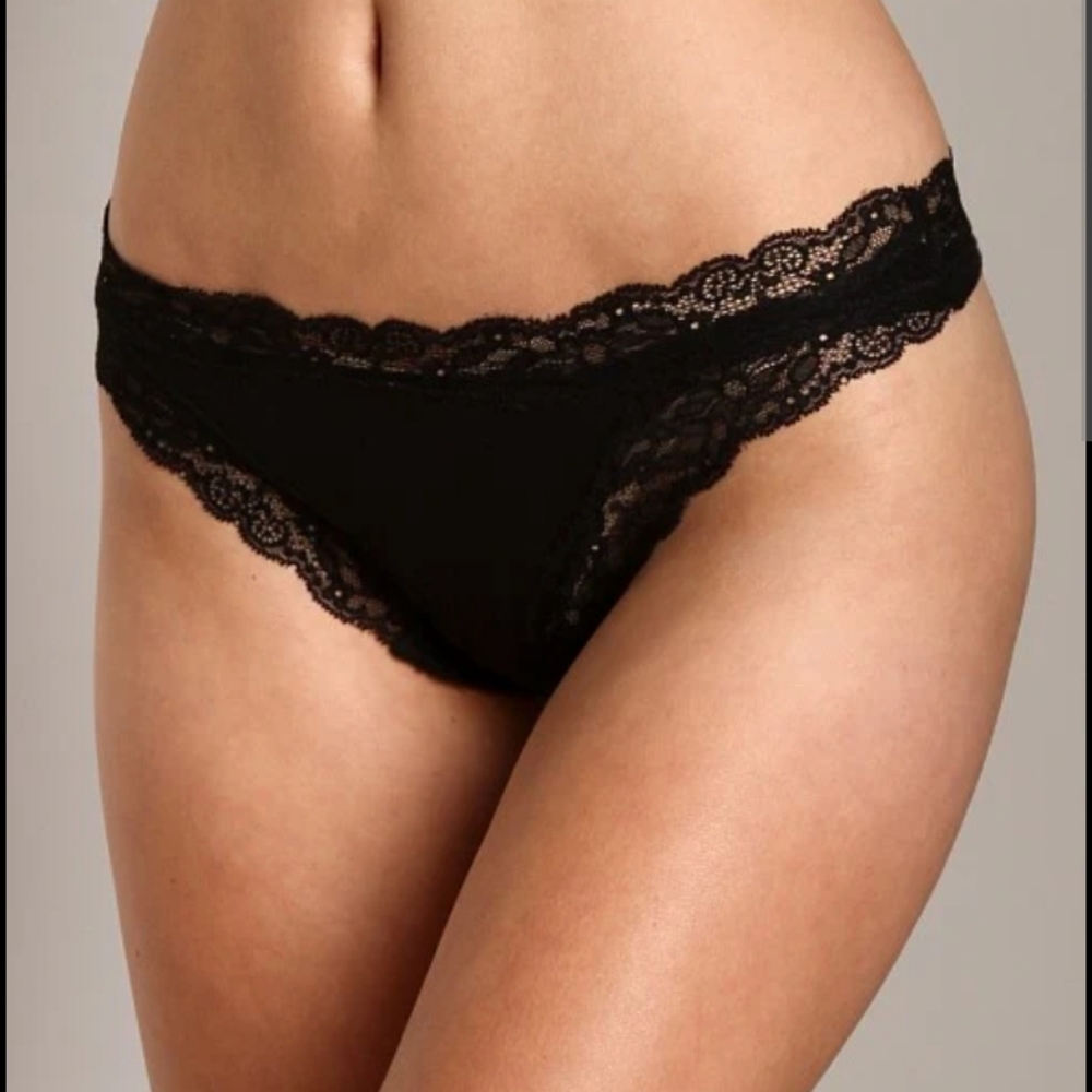 3pk! Black Lace Trim Women's Thong Panties New!